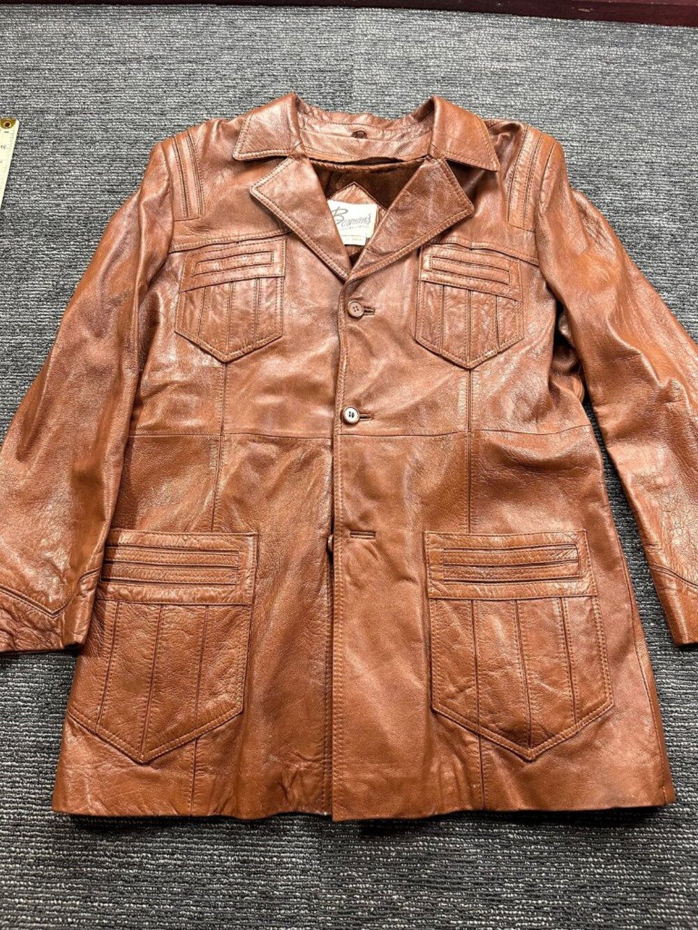 Berman's Leather Experts Vintage 70s Brown Coat Jacket Size 46L